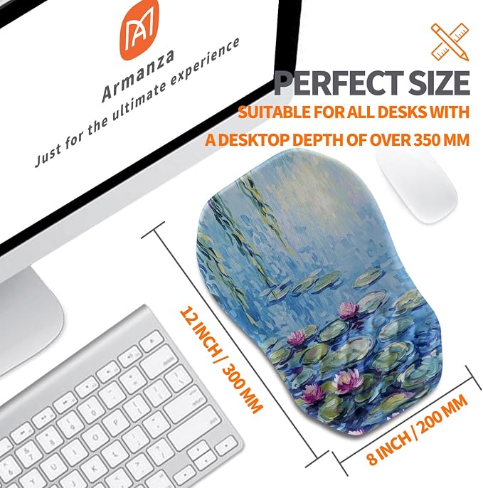 Ergonomic Slope Mouse Pad Wrist Support, Wrist Rest Mousepad for Carpal Tunnel Pain Relief with Massage Bulge and Slow Rebound Memory Foam (12x8 inch, Lotus Pond)