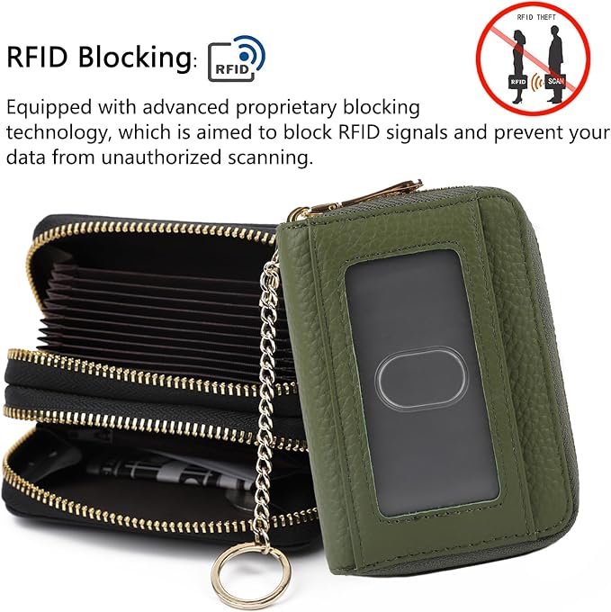imeetu RFID Credit Card Holder, Small Card Wallet Women, Leather Card Case | Genuine Leather Women's Card & id Cases, Change Coin Purse with Zipper Keychain id Window, 20 Colors & 3 Styles, Daily, Gifts