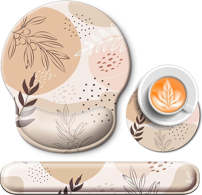 Mouse Pad and Keyboard Wrist Rest Support,Ergonomic Mouse Pad Set | Mousepad With Coaster and Non-Slip PU Base,Pain Relief for Desk Desktop Gaming, Computer,Office -Beach