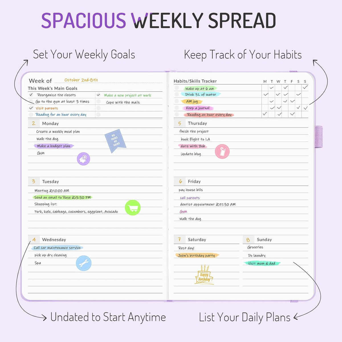 Undated Weekly Planner for 2025, Forvencer Simplified Weekly & Monthly Calendar Planner, Cute Daily Organizer Notebook, Agenda Journal to Track Goals & Tasks, Start Anytime, A5 Size, Olive Green