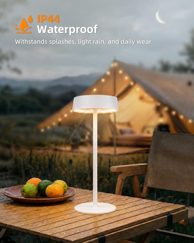 EZVALO Cordless Lamp, Rechargeable Table Lamp, Battery Operated | Portable Outdoor Waterproof, 3 Color Temps RGB, Dimmable Touch Control, LED Memory Function, Restaurant Dining Patio White2Pc