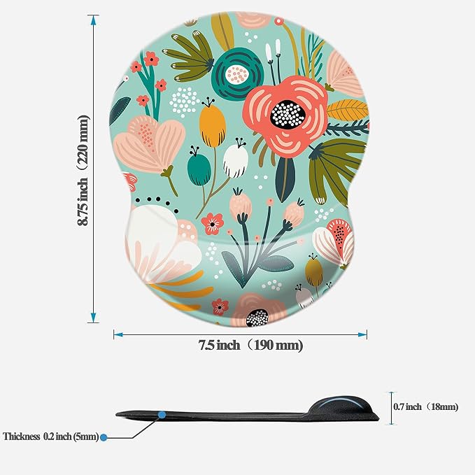 Mouse Pad with Wrist Support, Non Slip Mousepad Wrist Rest for Office, Computer, Laptop & Mac-Comfortable & Lightweight Ergonomic Support Mouse Mat(Wrist-Green Floral)