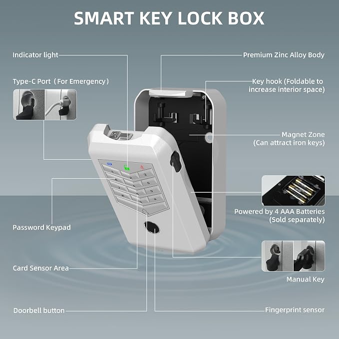 Smart Lock Box, Key Lock Box for Outside, WiFi Lock Box App Controlled, Realtor Lock Box with Bluetooth Digital Keypad, Outdoor Security Box for Keys for Homeowners Families Agents Office