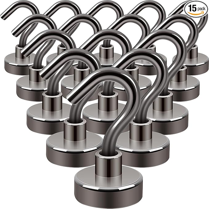 Neosmuk Magnetic Hooks, Heavy Duty 30lb+ Strong Magnet Hook for Cruise Cabins, Cruise Essentials 2026 for Hanging, Metal Wall Refrigerator Hangers (Gunmetal, 15 Pack)