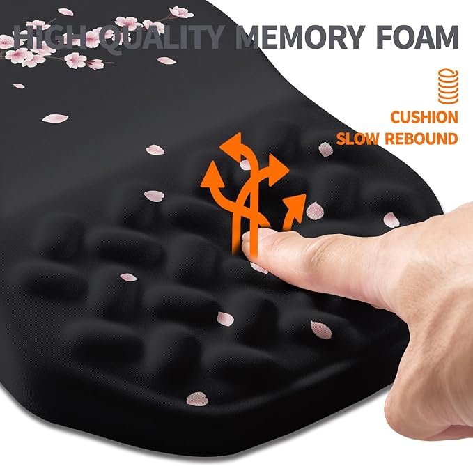 Ergonomic Slope Mouse Pad Wrist Support, Wrist Rest Mousepad for Carpal Tunnel Pain Relief with Massage Bulge and Slow Rebound Memory Foam (12x8 inch, Pink Blossom)