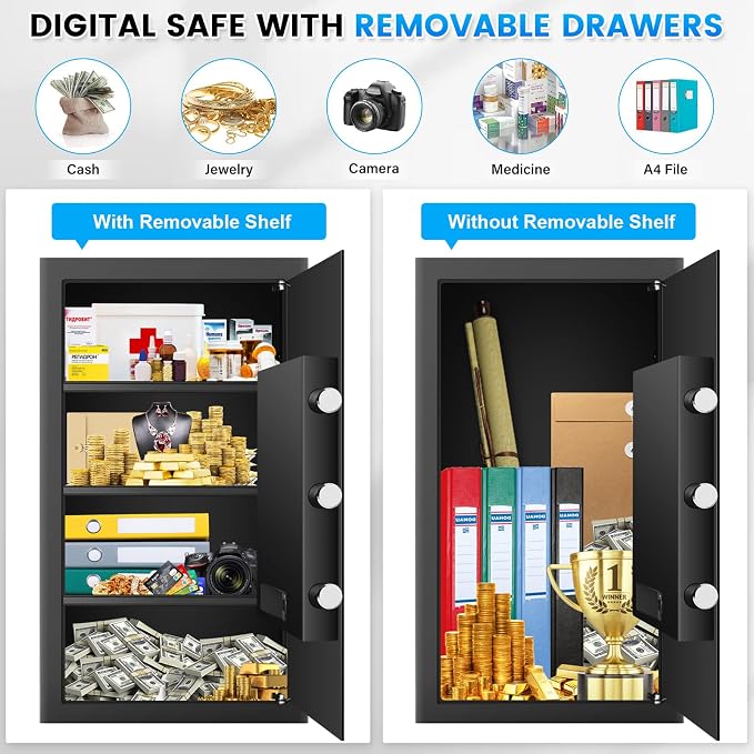 [Upgraded Version] 25.6"H Steel Fireproof Safe, 6.0 Cuft Safe Box with Combination Lock, Smart Alert and Mute Mode, Anti-theft Home Safes for Documents Jewerly Ammo Money