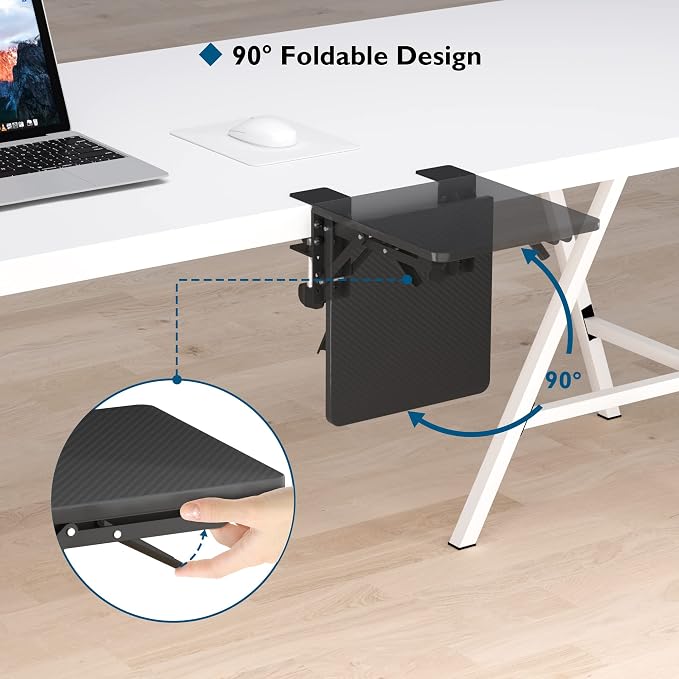 BONTEC Ergonomic Desk Extender Tray, 9.5"x9.1" Wrist Rest Shelf | 90°Foldable Elbow Support, Table Mount Arm, Clamp on Computer Arm Rest for Desk, Office & Home Use,Durable Easy to Install