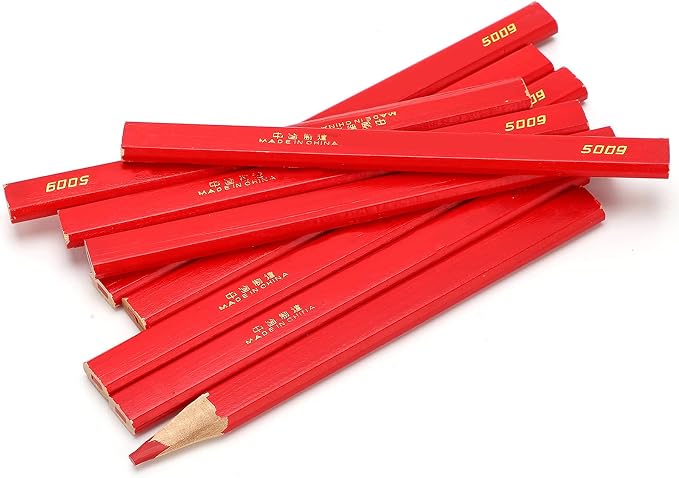 Carpenter Pencils, 10 Red Octagonal Hard Pencils for Woodworking & Concrete Marking