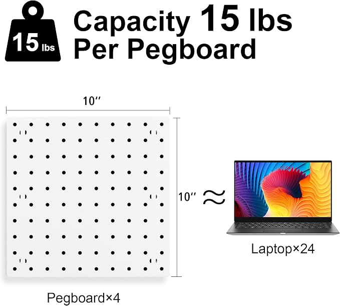 8PCS Pegboard Wall Organizer Panels, White Pegboard Wall Mount for Craft Room, Garage, Kitchen, Living Room, Bathroom, and Study Room, Peg Boards for Walls Easy to Install