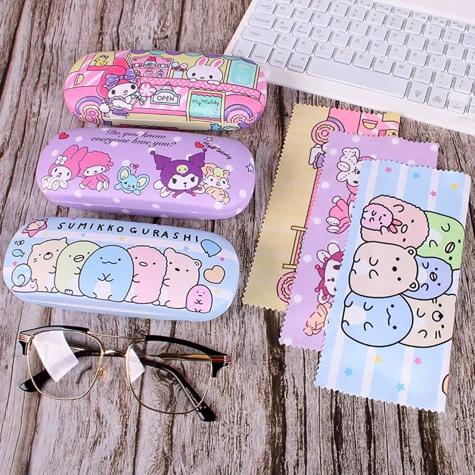 ADBGV Cute Stylish Hard Shell Eyeglasses Cases Protective Case Storage Box With Glasses Cloth Eyeglass Strap for Girl Teen