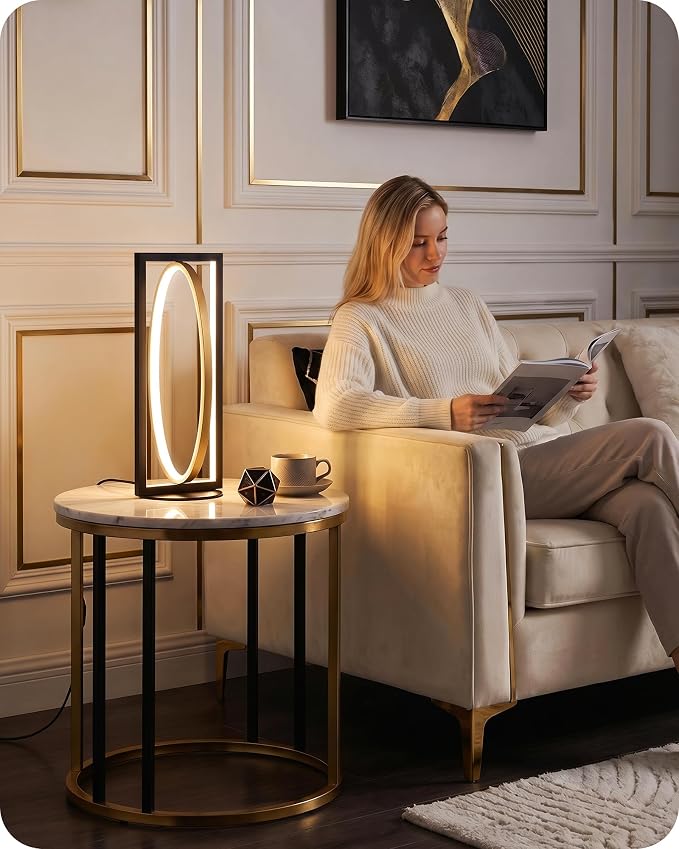 Modern LED Table Lamp, Dimmable Minimalist Bedside Lamp, 3 Color Temperatures, Angle Adjustable, Cute Desk Lamp, Nightstand Lamp for Living Room, Bedroom, Office, Black and Gold D62TL05
