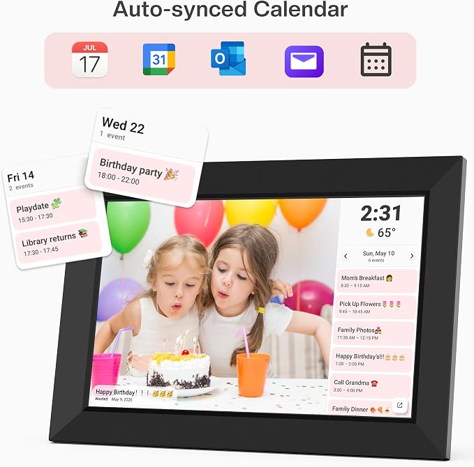 Frameo 10.1 Inch WiFi Digital Picture Frame, Smart Cloud Electronic Photo Frame with HD IPS Touch Screen Slideshow 32GB Memory Auto-Rotate Wall Mount, Share Photos/Videos from Phone - Gifts for Mom