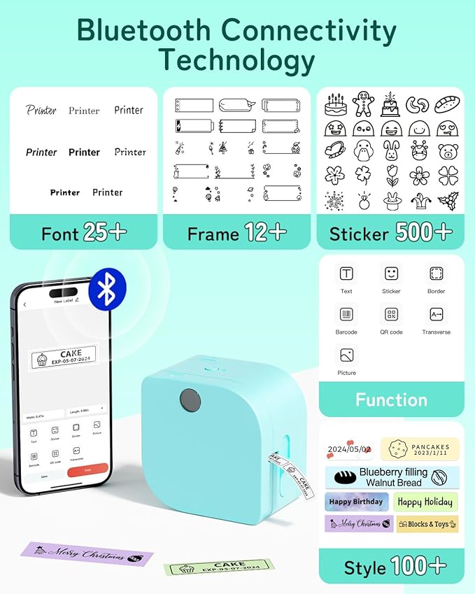 Phomemo Label Maker Machine with 3 Tapes, P12 Small Bluetooth Mini Label Makers with Multiple Templates Ribbon Printer Machine for Kid School Items, Home, Cloth Name Tag, Gift Wrap, Green