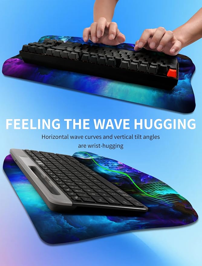 Ergonomic Wave Wrist Rest with Keyboard Stand, Cushioned Palm Rest, Comfortable Integrated Memory Foam for Natural Typing and Relieve Wrist Pain, Nebula