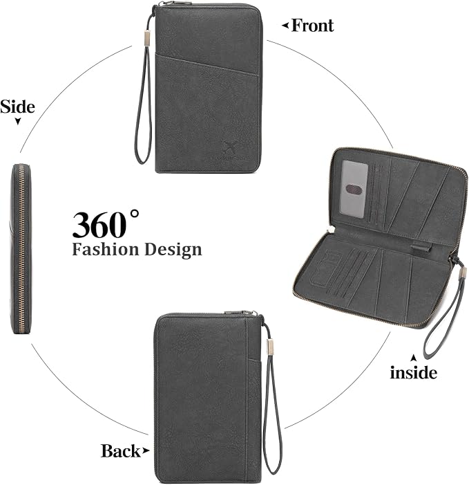 Family Passport Holder Wallet RFID Blocking Zippered Passport Wallet,Women and Men Travel Wallet Ladies Passport Cover