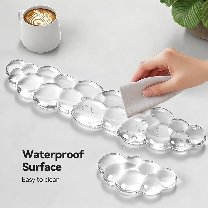 TECKNET Gel Cloud Wrist Rest Set, Cloud Wrist Rest with Non-Slip Base, Clear Wrist Pad for Keyboard with Mouse Wrist Rest for Computer Laptop Office Gaming and Pain Relief, Transparent