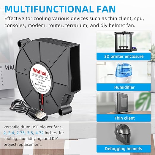 Wathai 75mm x 15mm USB Blower Cooling Fan 5V DC Turbo Small Fan DIY Cool | DC Brushless Turbo Small Computer Case Blower Fan for Cooling Electronics, Hard Hat, Helmet, and DIY Projects