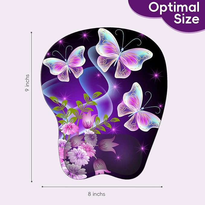 Upgrade Ergonomic Mouse Pad,Non Slip Mousepad Wrist Rest Support for Office, Computer, Laptop & Mac(B-Vivid Butterfly)