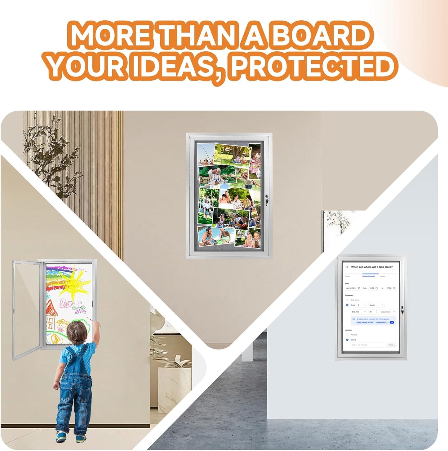 Enclosed Bulletin Board with Locking Door, Outdoor Bulletin Board Weatherproof, Lockable Display Case for Home, Office, and Community Use(23.6“L x 35.4" W Gray)