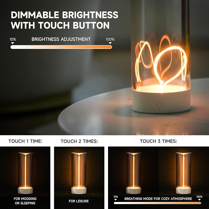 Minimalist Desk Lamp, Cordless Table Lamp, LED Nightstand Light, White
