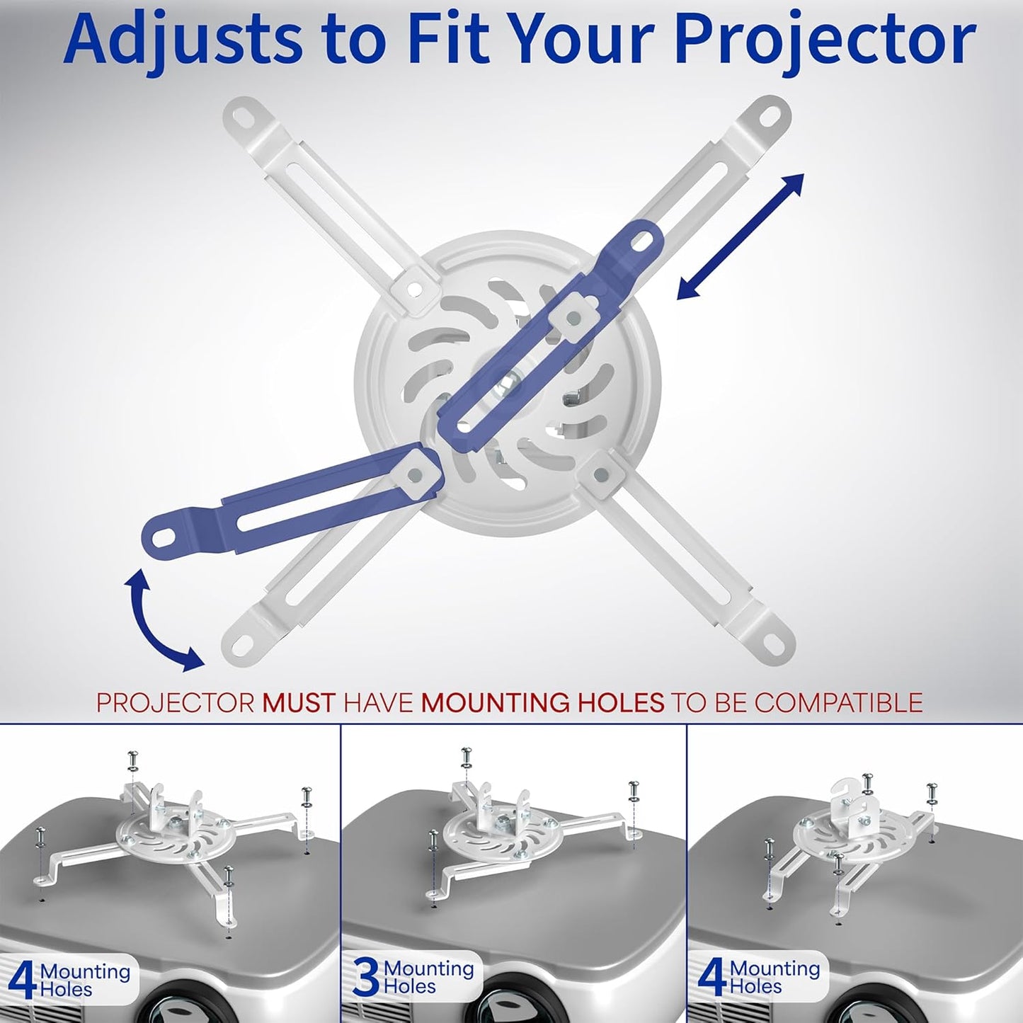 VIVO Universal Adjustable 2 x 2 feet Drop Ceiling Projector Mount, Suspended Drop-in Ceiling Tile Projection Mounting Kit, for Office Home or School, White, MOUNT-VP07DP