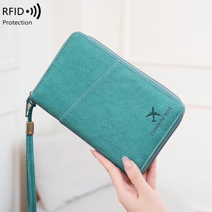 Family Passport Holder for Travel Women and Men RFID Blocking Passport Holder with Zipper Multi-functional Passport Wallet Passport Case Passport cover Travel Essentials