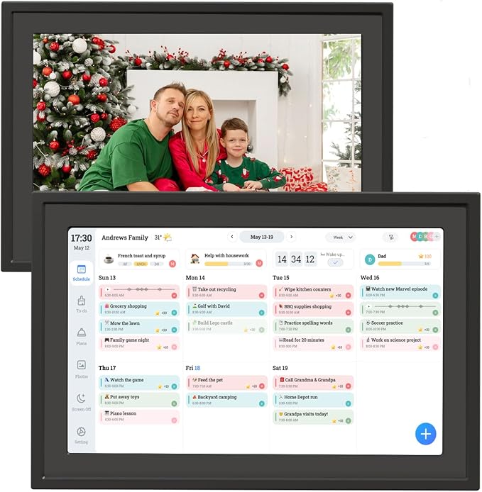 Digital Photo Frame 10.1" WiF Touch Screen Digital Wall Calendar, Family Planner with Chore Reward, Meal Plan, Audio Reminder, Shared Schedule, No Subscription, Wall & Desk Mount