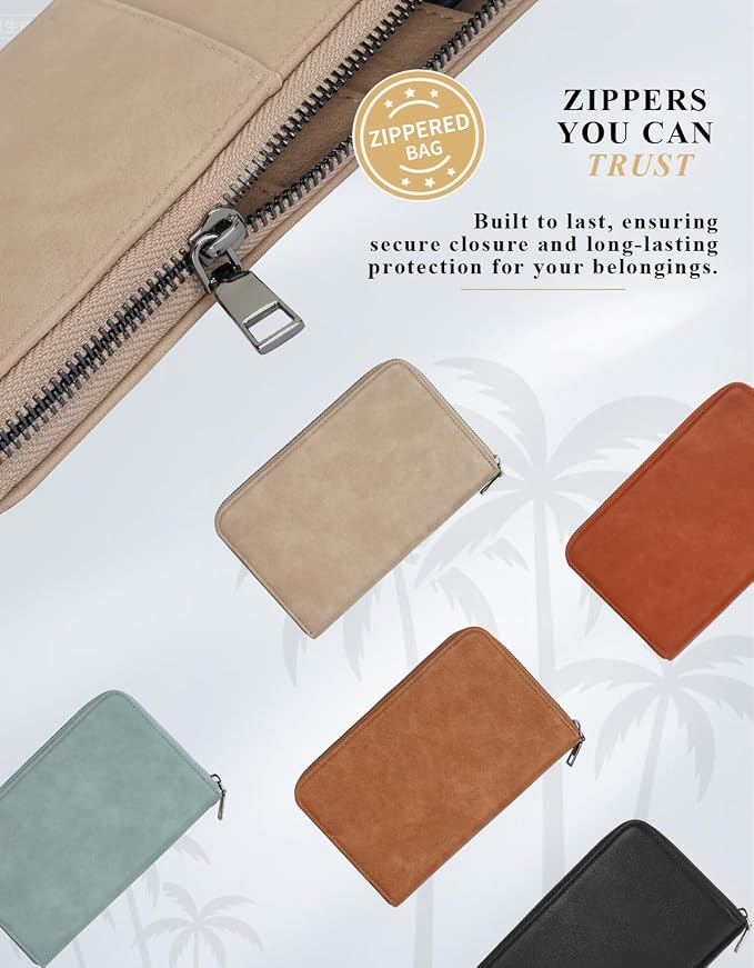 Family Passport Holder Wallet RFID Travel Document Organizer for Women Men, Portable Case Cover for Cards, Boarding Pass with Wrist/Neck Strap, Airtag Pocket, Travel Essentials Gifts -Light Brown, 1pc