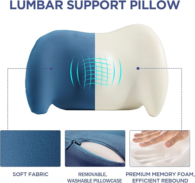 Lumbar Support Pillow for Office Chair, Memory Foam Car Back Cushion | Lumbar Pillow Lower Back with Adjustable Straps, Ergonomic Chair Back Pillow for Office, Car, Gaming Chairs and Bed