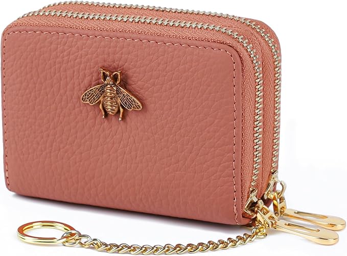 imeetu RFID Credit Card Holder, Small Card Wallet Women, Leather Card Case | Genuine Leather Women's Card & id Cases, Change Coin Purse with Zipper Keychain id Window, 20 Colors & 3 Styles, Daily, Gifts