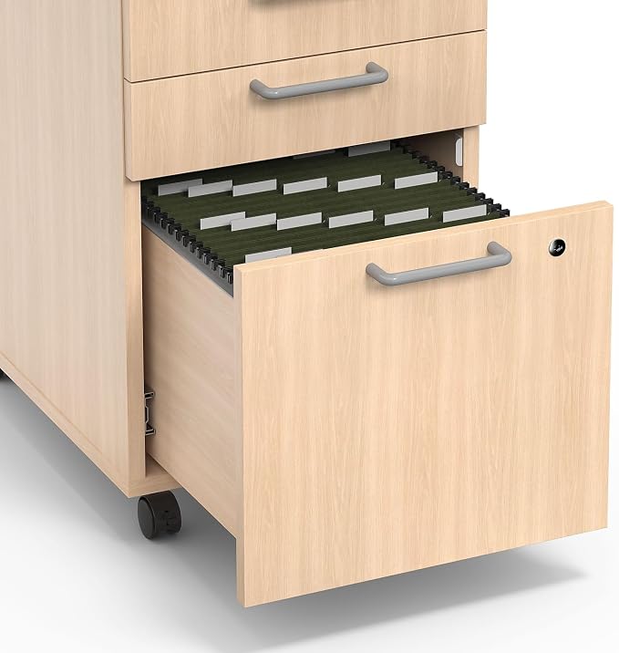 Union & Scale Staples Essentials 3-Drawer Vertical File Cabinet, Letter & Legal Size Documents, Lockable & Mobile, 21.3" D x 15.6" W x 24.3" H, Natural