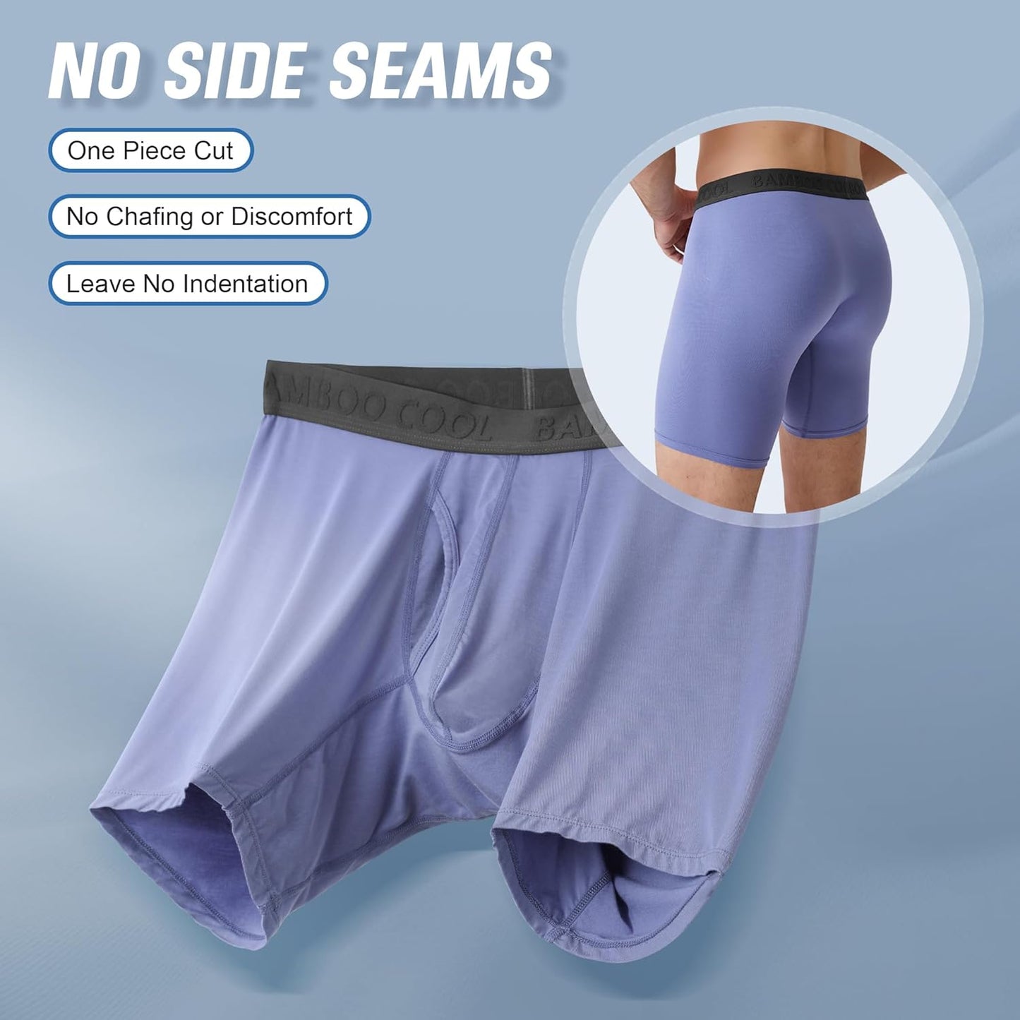 BAMBOO COOL Men's Ultra Breathable Underwear,No Riding Up Boxer Briefs with ComfortFlexible Waistband,Multipack