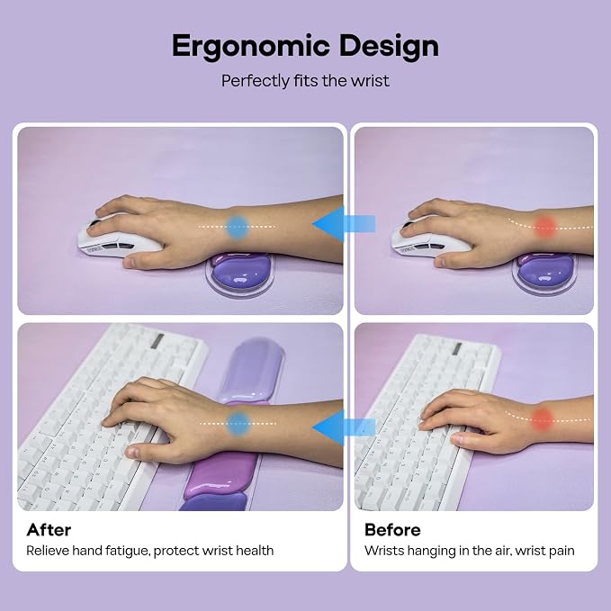 EPOMAKER CloudGel Wrist Rest for Keyboard and Mouse, 2 Pieces | Silicone Wrist Support, Anti-Slip Rubber Bottom, Ergonomic Design, Suitable for Office/Computer/Laptop/Gaming (Purple)