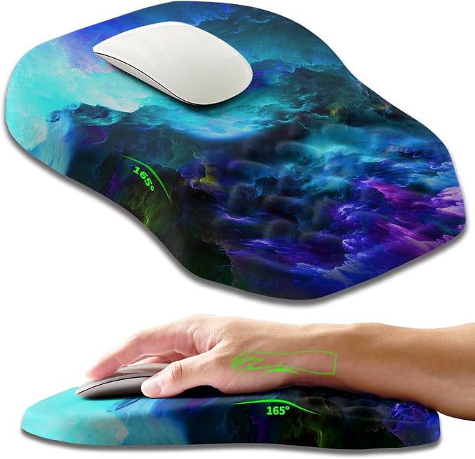 Ergonomic Slope Mouse Pad Wrist Support, Wrist Rest Mousepad for Carpal Tunnel Pain Relief with Massage Bulge and Slow Rebound Memory Foam (12x8 inch, Nebula)