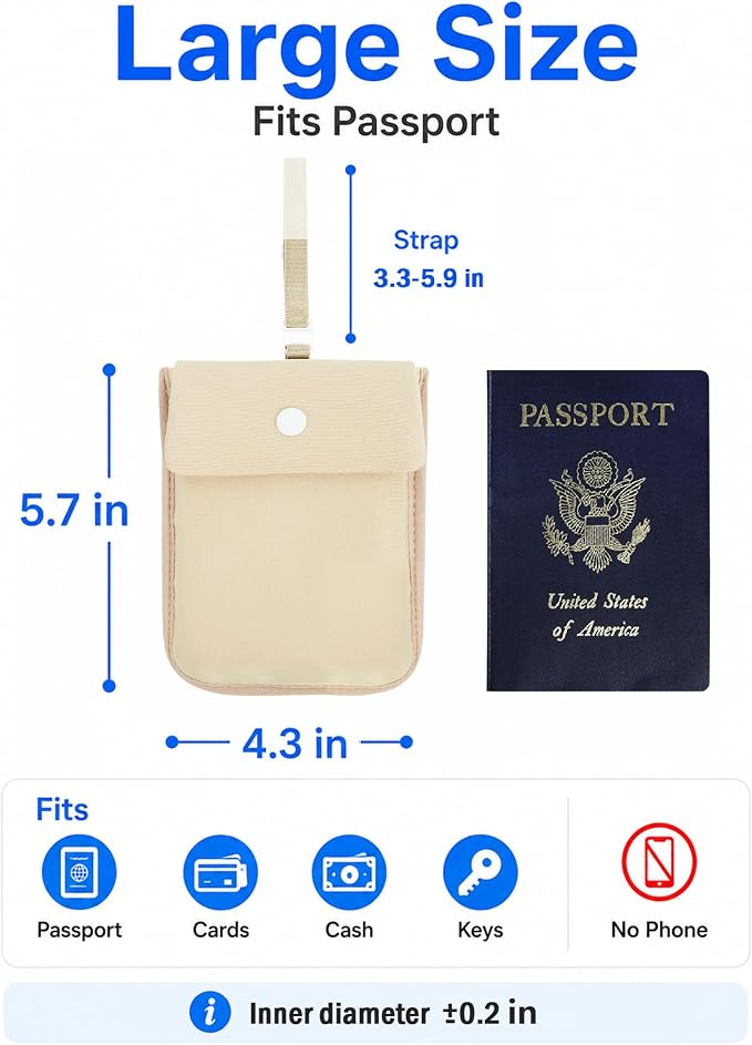 RFID-Blocking Travel Bra Wallet, Hidden Money Pouch with Elastic Strap | Ideal Secret Pocket to Protect Your Passport, Credit Cards, Cash and Valuables Under-Clothes, Nude, Bamneat