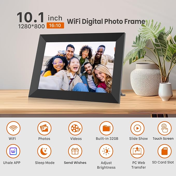 Uhale Digital Picture Frame WiFi 10.1 Inch, Electronic Photo Frames 1280 x 800 HD IPS Touch Screen, Auto Rotate, Slideshow, Share Photos/Videos from Phone Instantly