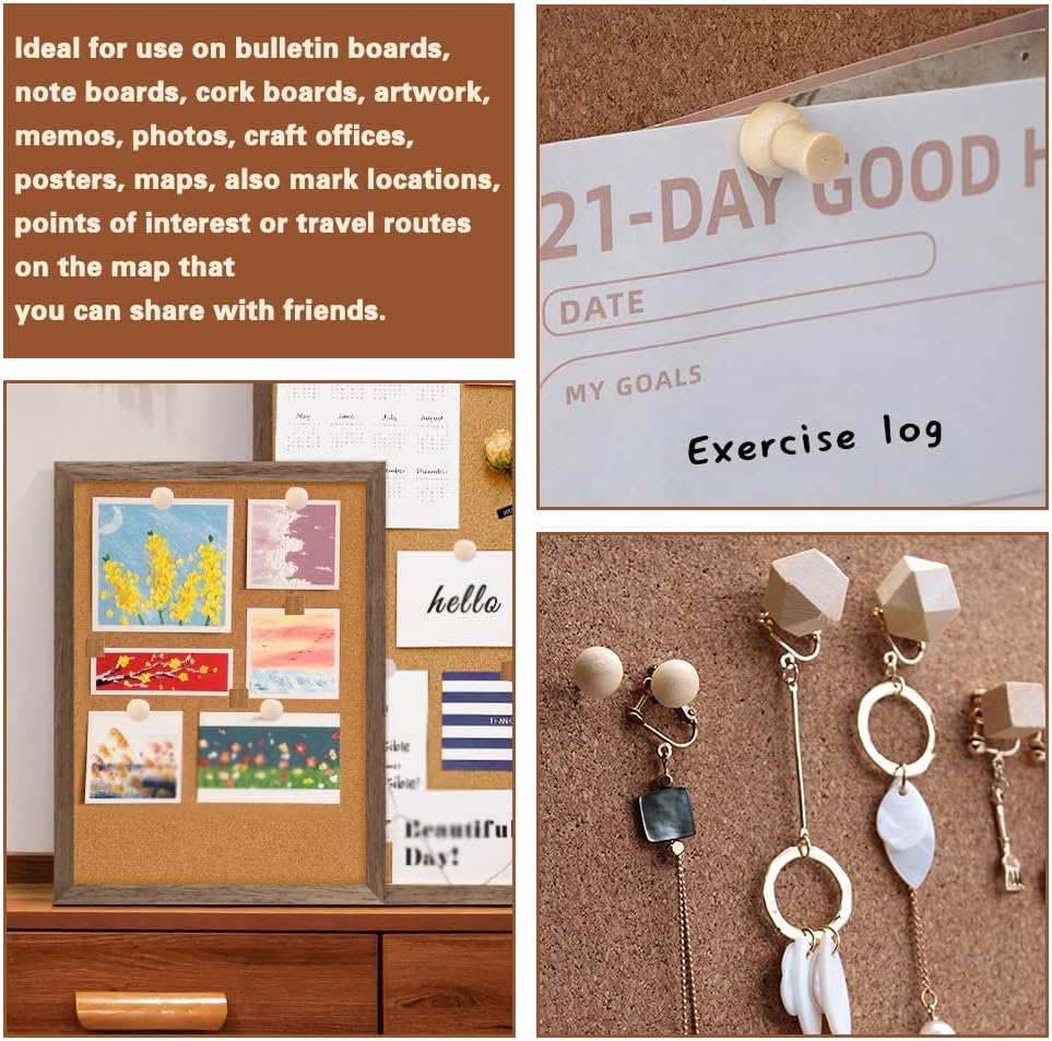 114 Pcs Wood Push Pins, 2 Colors and 7 Types Decorative Thumb Tacks Wooden Head Pin Map Tacks Marking Pin, Wood Thumb Tacks Decorative for Bulletin Boards Craft Projects with Storage Box