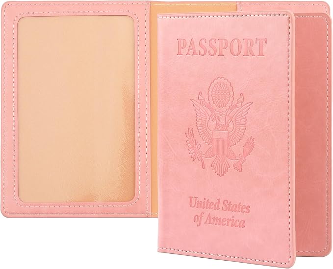 Passport Holder, Pink Passport Holder for Women, Travel Passport Wallet, 1 Pack Slim Passport Cover Travel Must Haves, Pu Leather Passport Case Protector International Travel Accessories