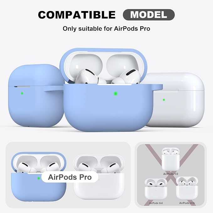for AirPods Pro 2 Case, Soft Silicone Protective Cover with Keychain and Cleaning Pen, Compatible with AirPods Pro 2nd/1st Generation, Supports Wireless Charging, Blue Gray