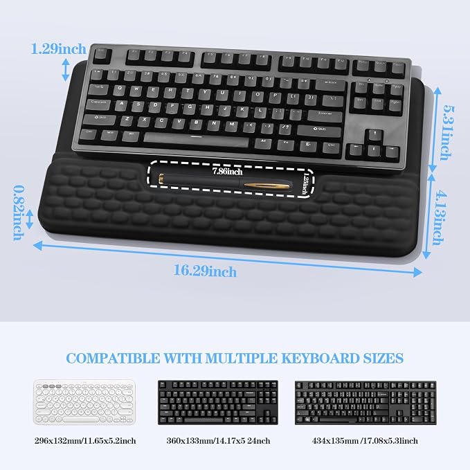 Ergonomic Keyboard Stand with Wrist Rest, Computer Wrist Support Pad | Comfy Tilted Keyboard Riser Holder Wrist Pad for Pain Relief, Soft Memory Foam Desk Cushion for Office Home