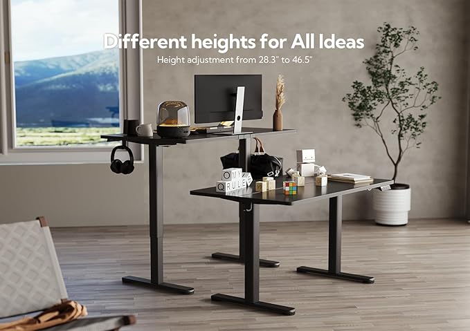Claiks Electric Standing Desk, Adjustable Height Stand up Desk, 40x24 Inches Sit Stand Home Office Desk with Splice Board, Black Frame/Black Top