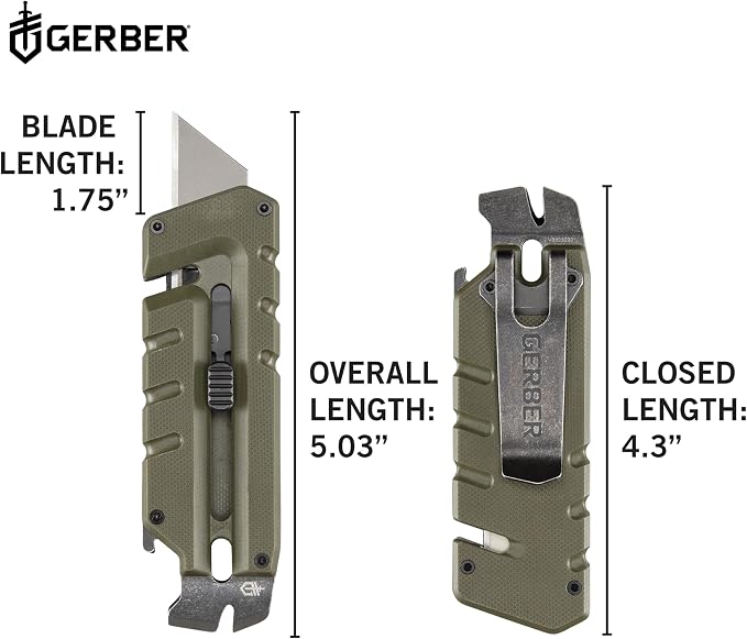 Gerber Prybrid EDC Pocket Knife Multitool 8-in-1 Box Cutter, Green G10 | Retractable box cutter blade, pry bar, G10 handle, pocket clip, everyday carry, compact multitool, durable EDC knife