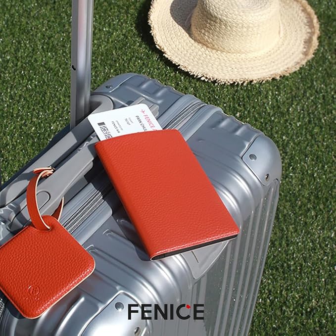 Fenice Classic Passport Cover Holder Wallet Case for Travel Essential RFID Blocking Vegan Leather Waterproof (ORANGE)