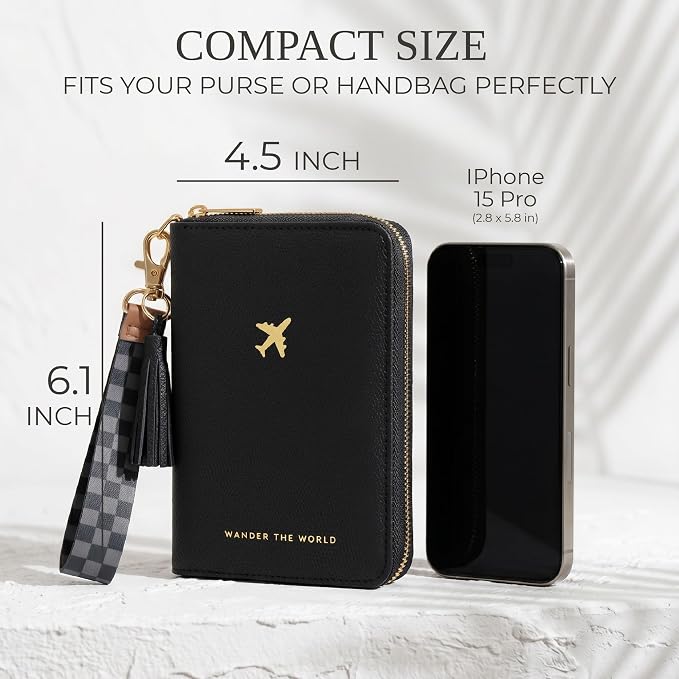 Beautiful Passport Holder And Travel Wallet with Wristlet Strap | All-in-One Organizer for Women Holds up to 4 Passports, w Card Slots and Keychain - RFID Blocking Keeps Documents Safe