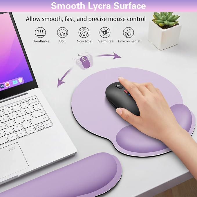 Mouse Pad with Wrist Rest Set, 3-in-1 Wrist Support Mousepad | Gaming Mat Pad with Anti-Skid Base,Ergonomic Mouse Pad Purple,Memory Foam Gel Wrist Rest for Computer Keyboard
