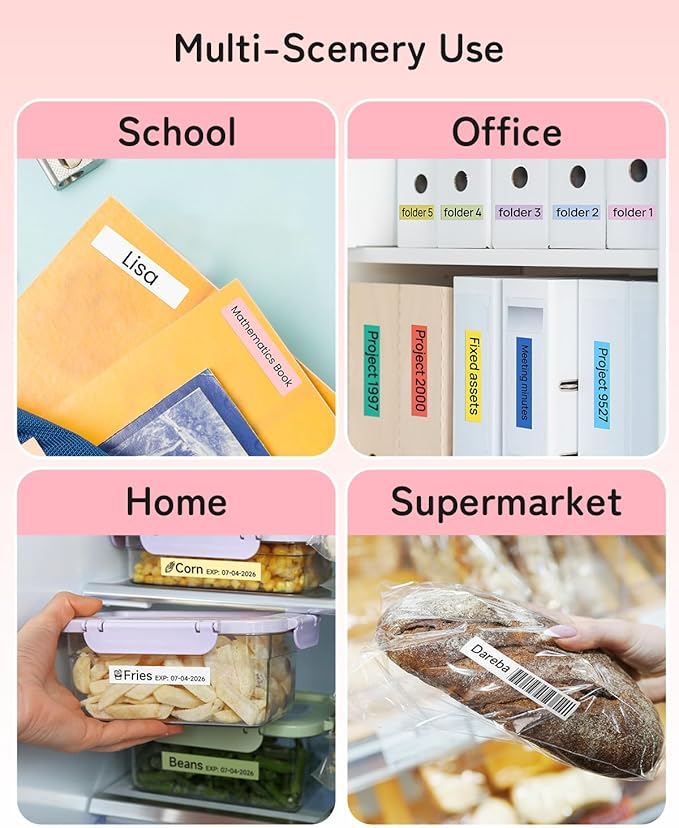 Phomemo Label Maker Machine with Tape, P12 Bluetooth Small Label Makers with Multiple Templates Ribbon Printer Machine for School, Name Tag, Home, Office, Kitchen, Gift Wrap, Pink