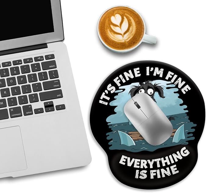LIMKRIAN Funny Dog Ergonomic Mouse Pad with Gel Wrist Rest, It's Fine | Non-Slip PU Base, Smooth Surface, Cooling Gel Eases Wrist Pain, Comfort Wrist Support, Cute Office Desk Accessories Decor
