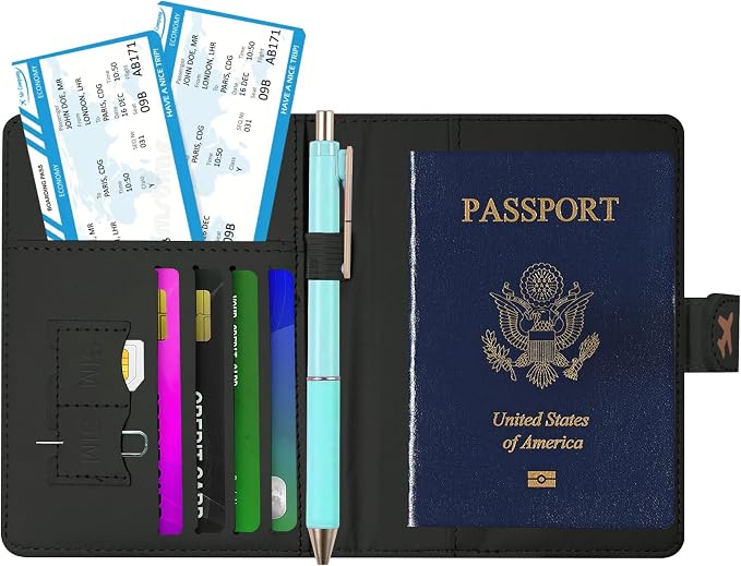 Passport Holder, Cute Travel Wallet Cover with RFID Blocking,flower | PU leather travel wallet with magnetic closure, card slots, pen loop, and easy access for passports and essentials.
