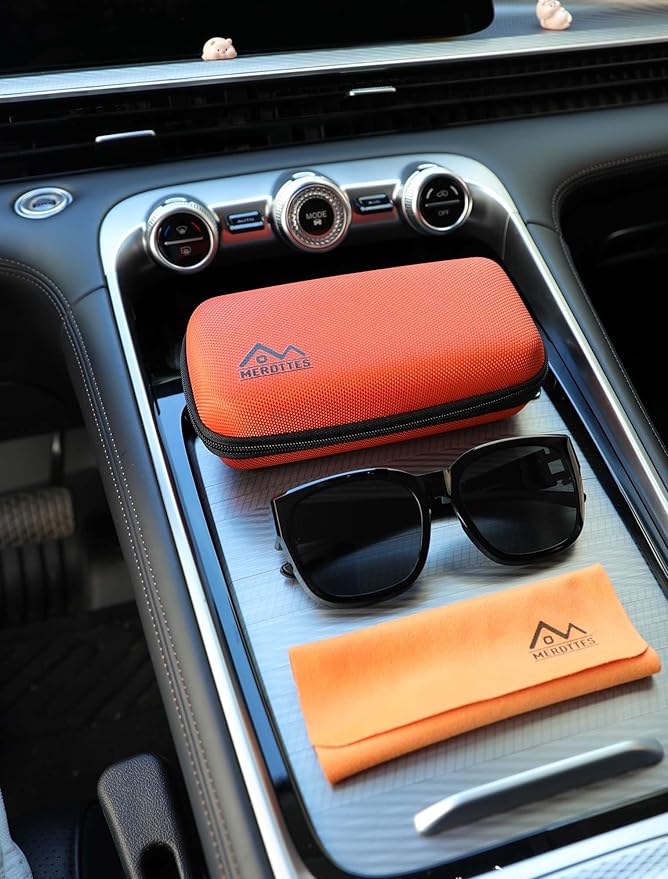 Double Glasses Case Hard Shell, Dual Sunglasses Organizer w/Zipper, Shockproof Travel Eyewear Storage Case for Car
