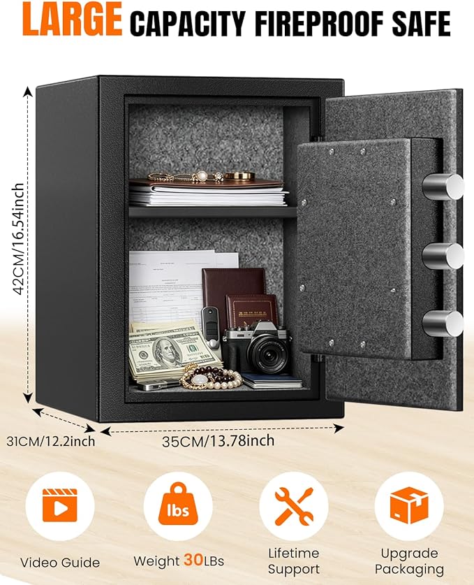 𝐔𝐩𝐠𝐫𝐚𝐝𝐞𝐝 𝟐𝟎𝟐𝟔 Fireproof Safe Box| 𝟏𝟕𝟎𝟎°𝐅 𝟑𝟓-𝐌𝐢𝐧 Protection| 2.8 Cuft Fire Proof Digital Home Safes with Smart Alarm System, Bolt-Down Design| for Documents Jewelry Electronics